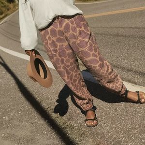 Anthropologie animal print tailored joggers, 30", brown